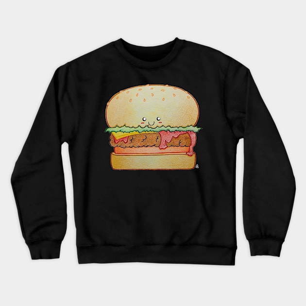 Juicy Burger - A Happy Cute Hamburger With Kawaii Face Crewneck Sweatshirt by Elinaana